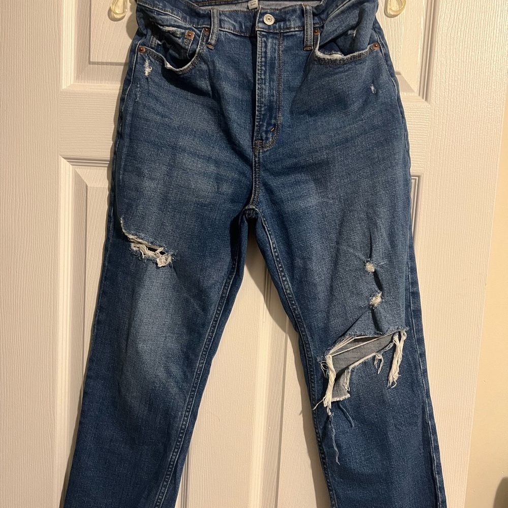 Abercrombie & Fitch Men's Dark Blue Ripped Jeans